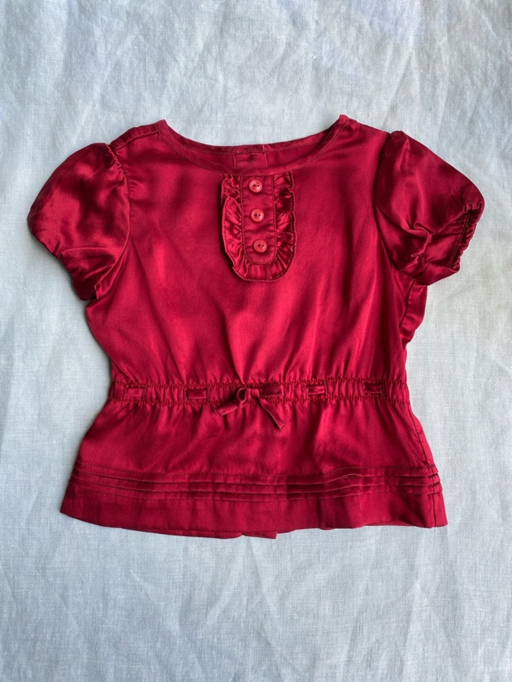 Janie & Jack red 100% silk ruffle pintuck short sleeve blouse